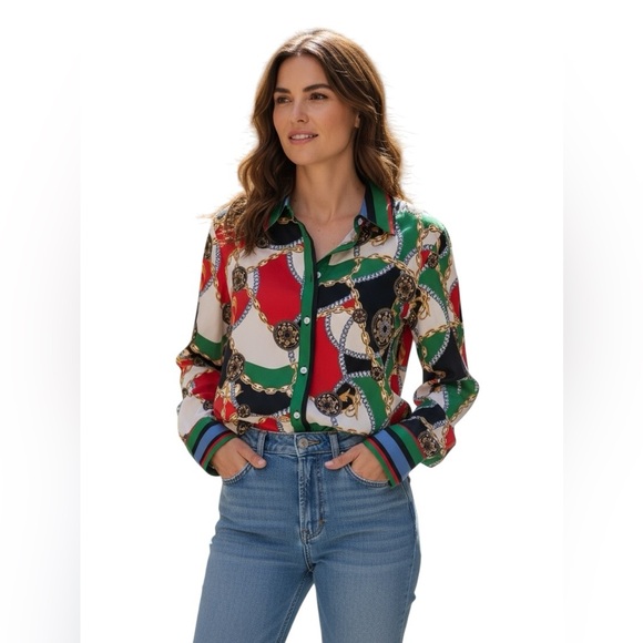 🆕 NY&C long sleeve gold chain link button up shirt - Picture 1 of 11